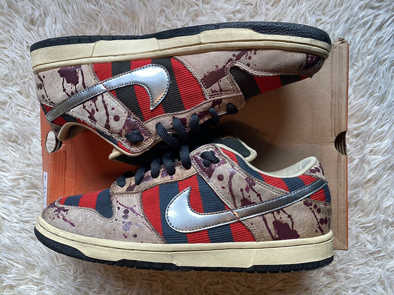 nike-sb-dunk-low-freddy-krueger A pair of the Nike SB Dunk Low Freddy Krueger
